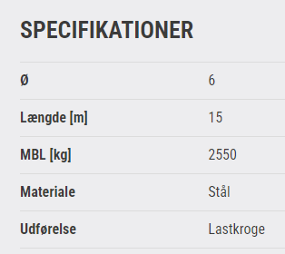 Stålwirer Ø6 M15