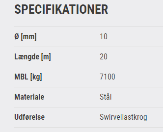 Stålwirer Ø10 M20 SW