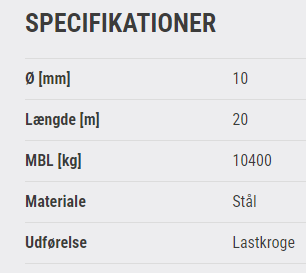 Stålwirer Ø10 M20