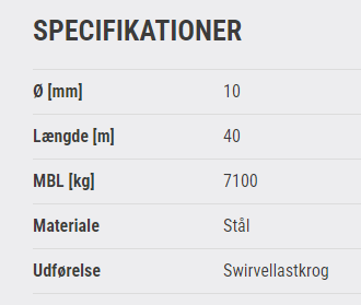 Stålwirer Ø10 M40 SW