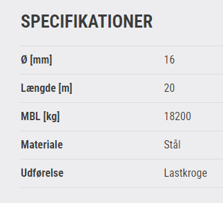 Stålwirer Ø16 M20