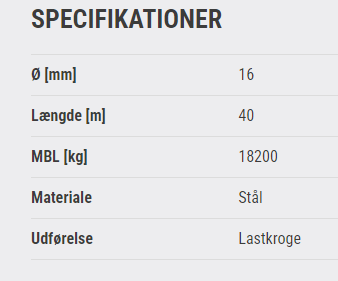 Stålwirer Ø16 M40